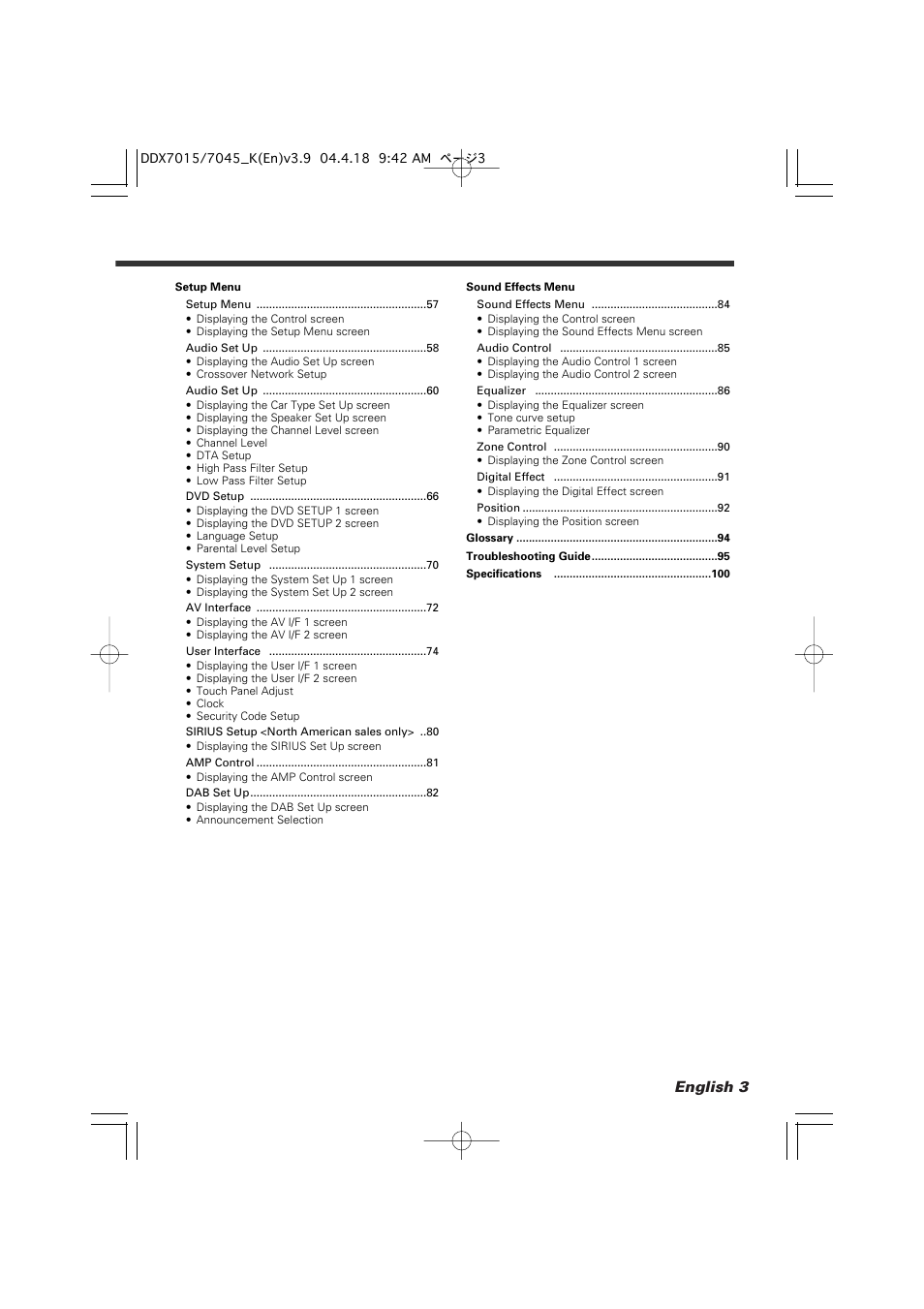 English 3 | Kenwood Excelon DDX7015 User Manual | Page 3 / 101