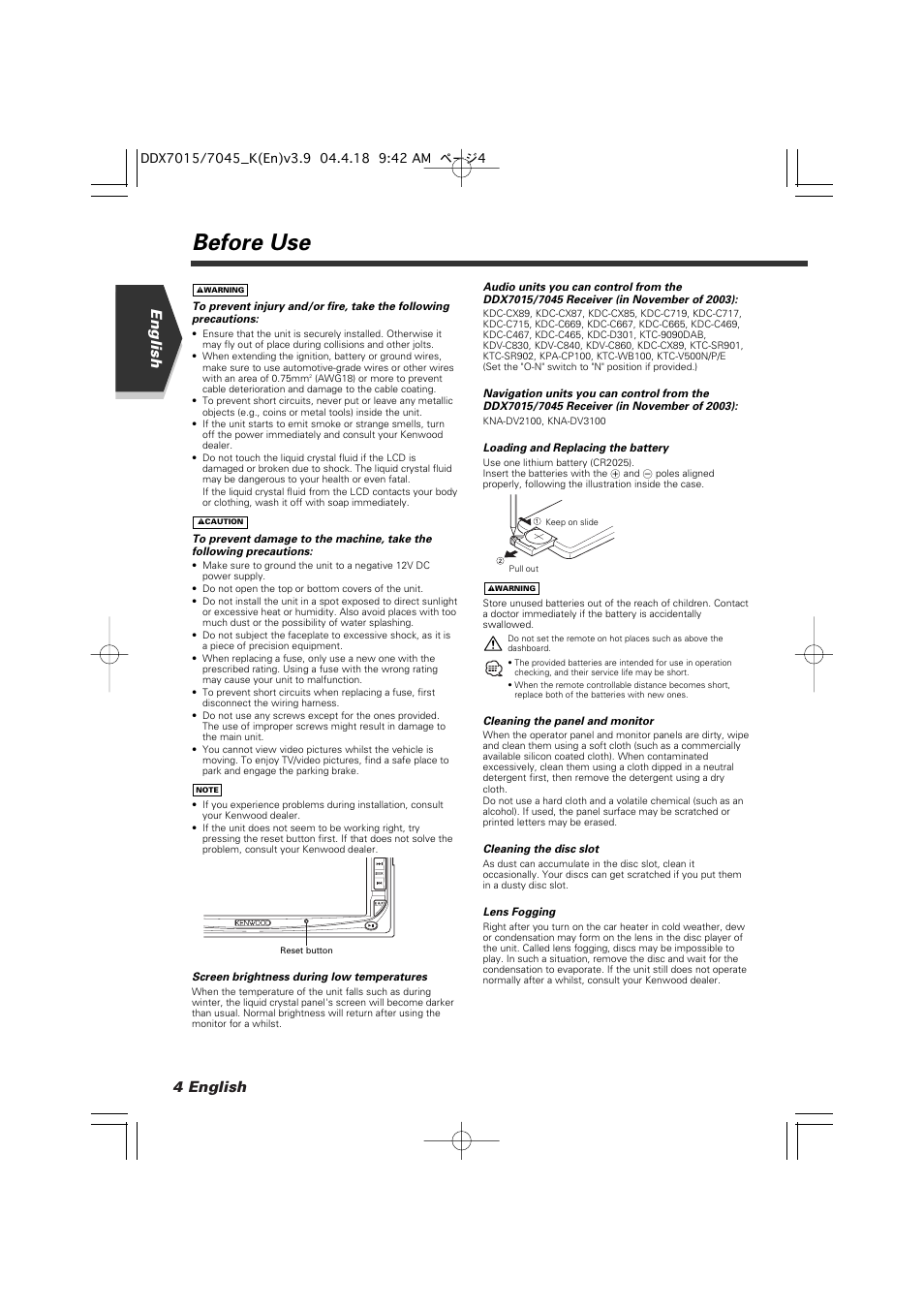 Before use, 4 english english | Kenwood Excelon DDX7015 User Manual | Page 4 / 101