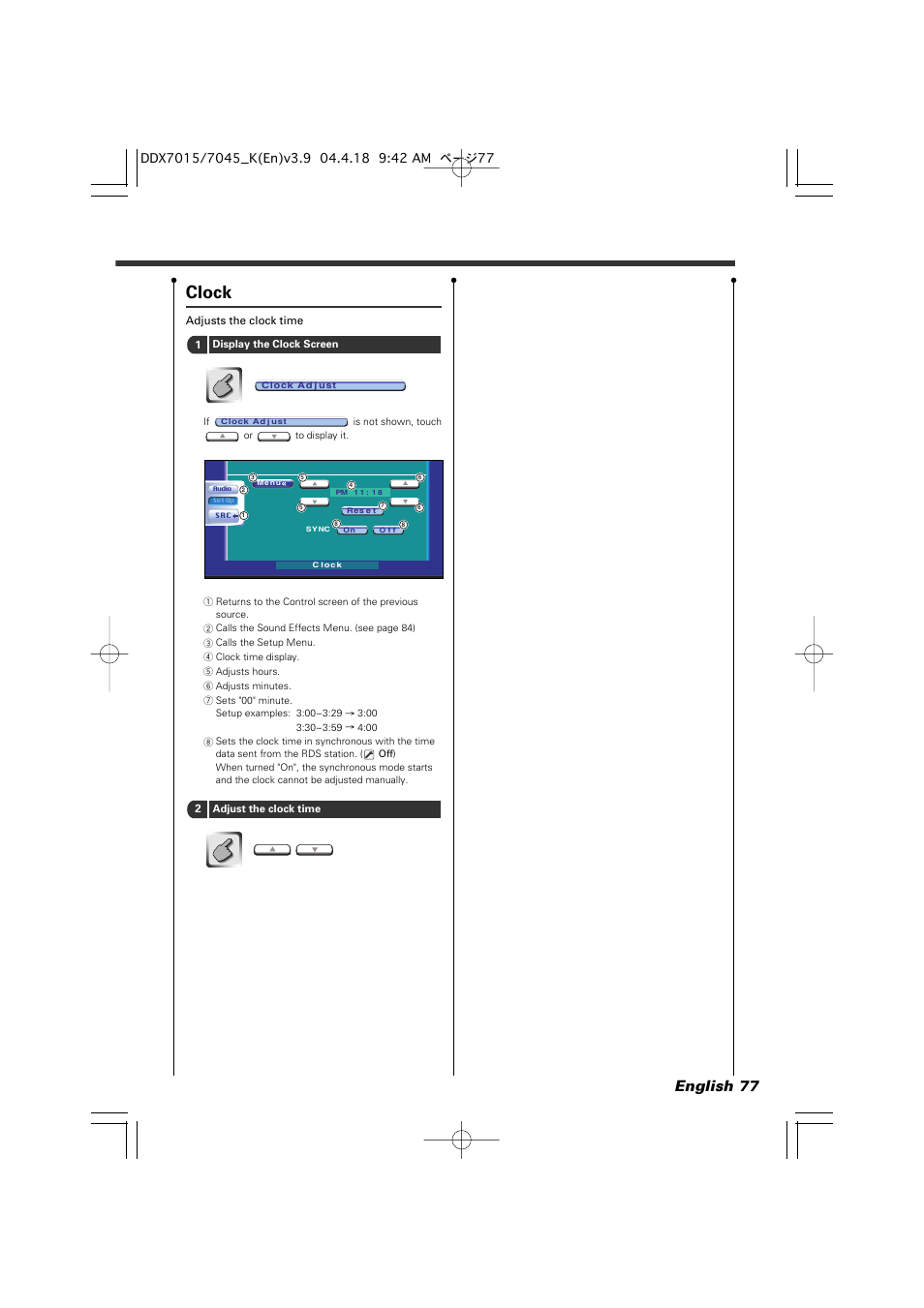 Clock, English 77 | Kenwood Excelon DDX7015 User Manual | Page 77 / 101