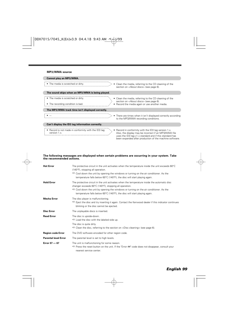 English 99 | Kenwood Excelon DDX7015 User Manual | Page 99 / 101