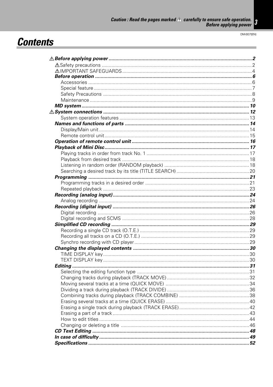 Kenwood DM-SG7 User Manual | Page 3 / 52