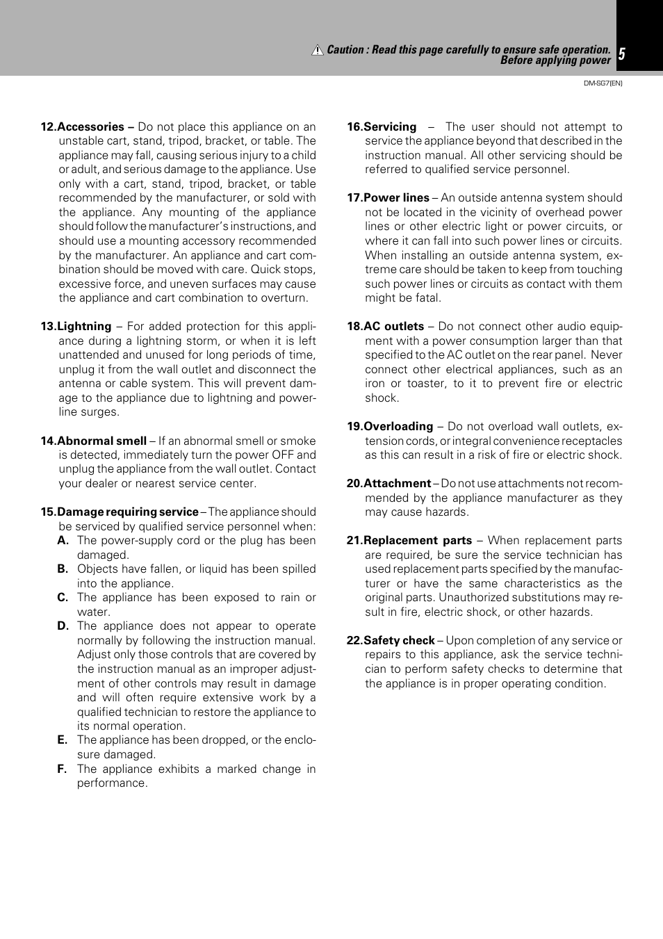 Kenwood DM-SG7 User Manual | Page 5 / 52