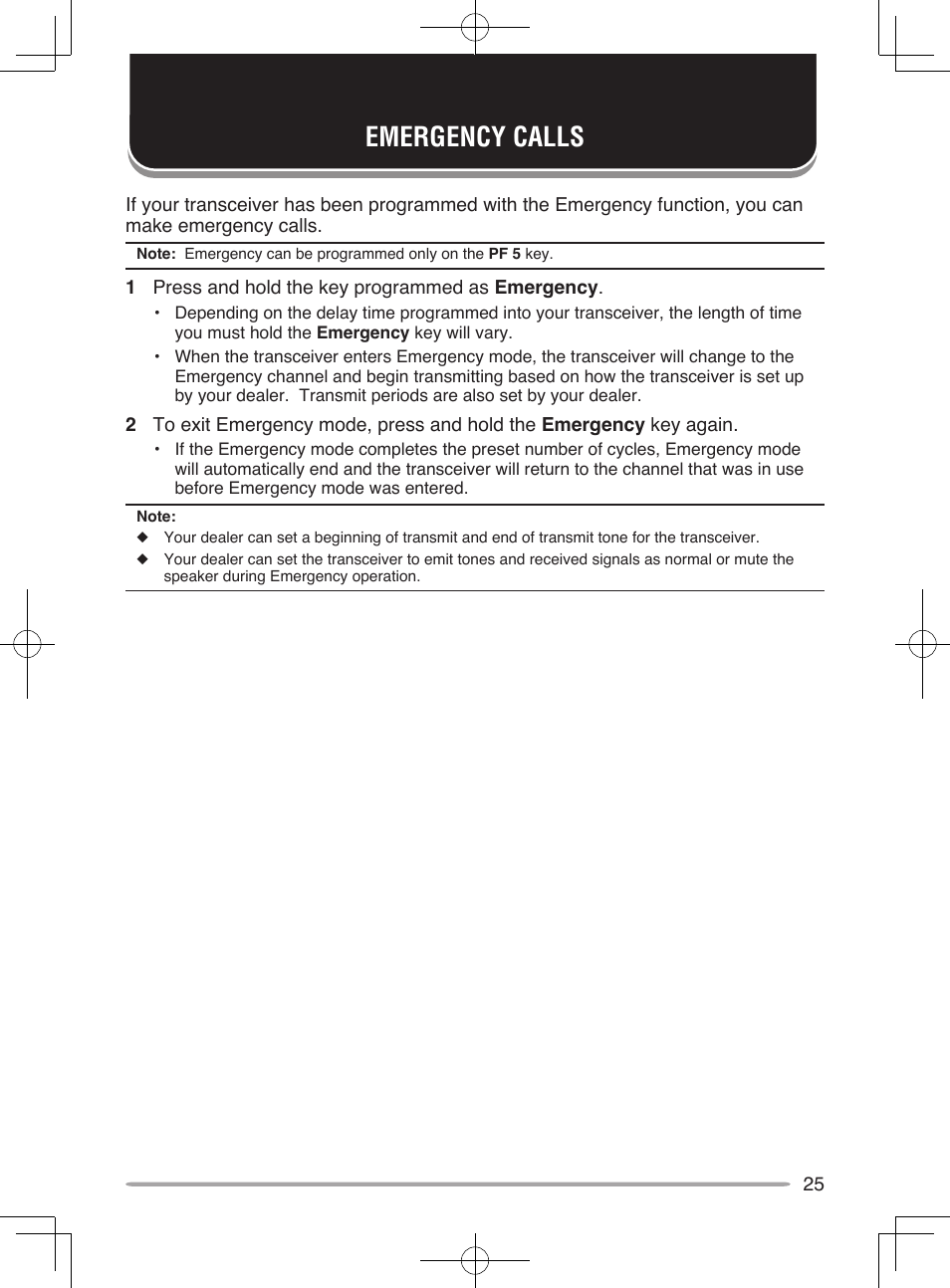 Emergency calls | Kenwood UHF P25 Transceiver TK-5810 User Manual | Page 31 / 44