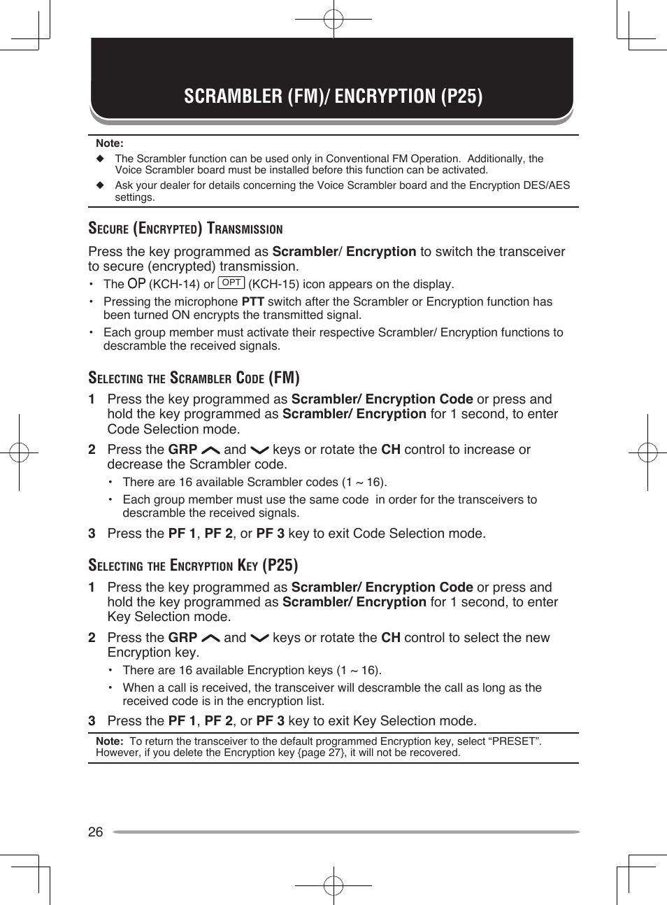 Scrambler (fm)/ encryption (p25), P25) | Kenwood UHF P25 Transceiver TK-5810 User Manual | Page 32 / 44