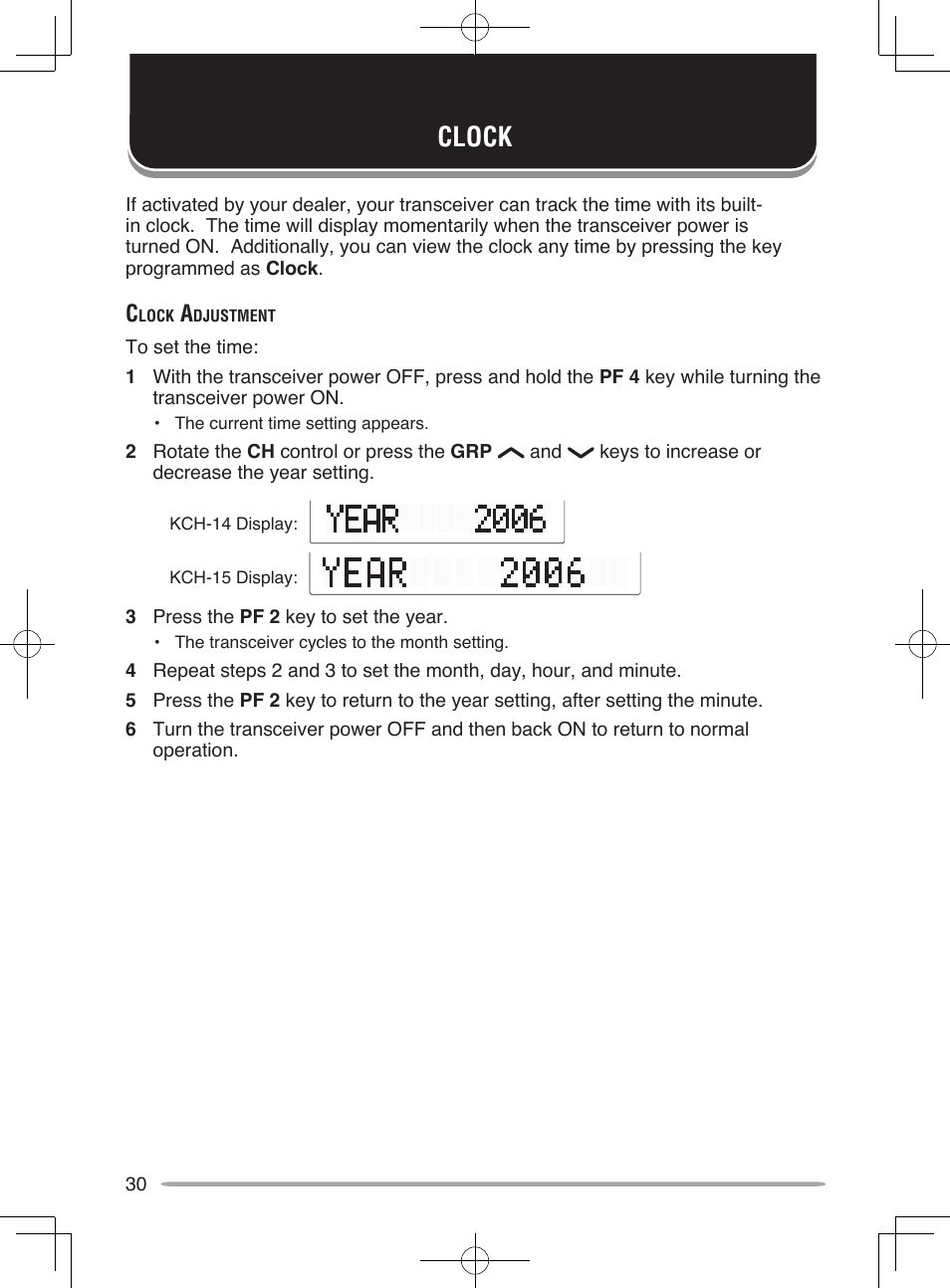 Clock | Kenwood UHF P25 Transceiver TK-5810 User Manual | Page 36 / 44