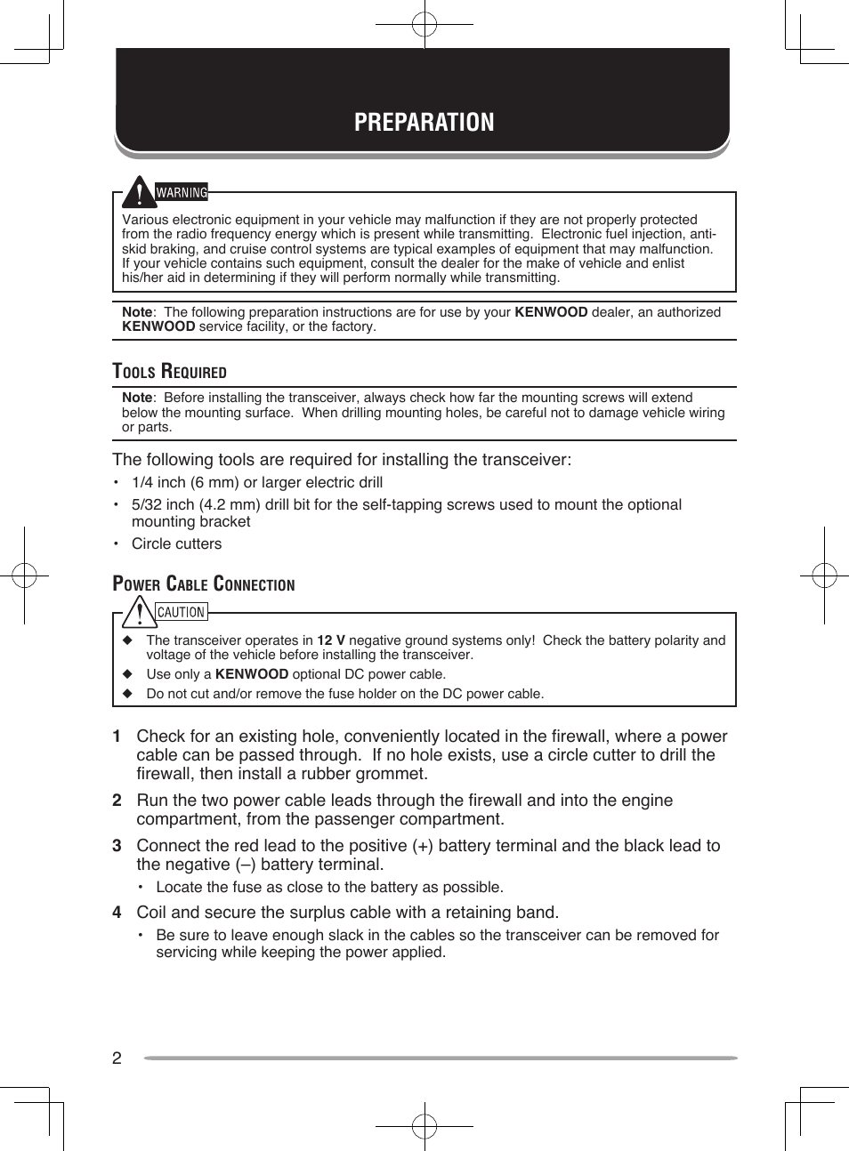 Preparation | Kenwood UHF P25 Transceiver TK-5810 User Manual | Page 8 / 44