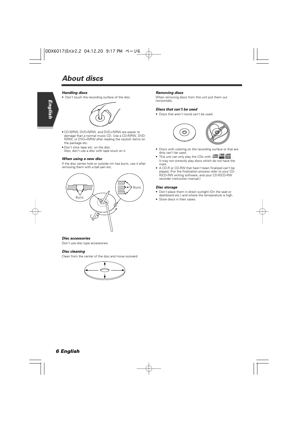 About discs, English 6 english | Kenwood DDX6017 User Manual | Page 6 / 92