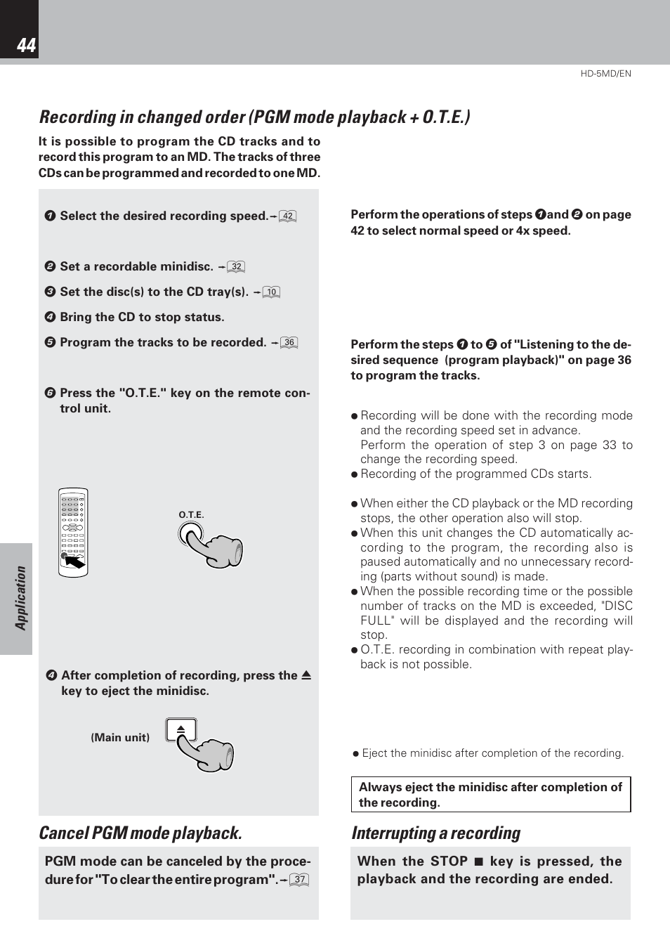 Cancel pgm mode playback. interrupting a recording | Kenwood MICRO HI-FI COMPONENT SYSTEM HD-5MD User Manual | Page 44 / 80