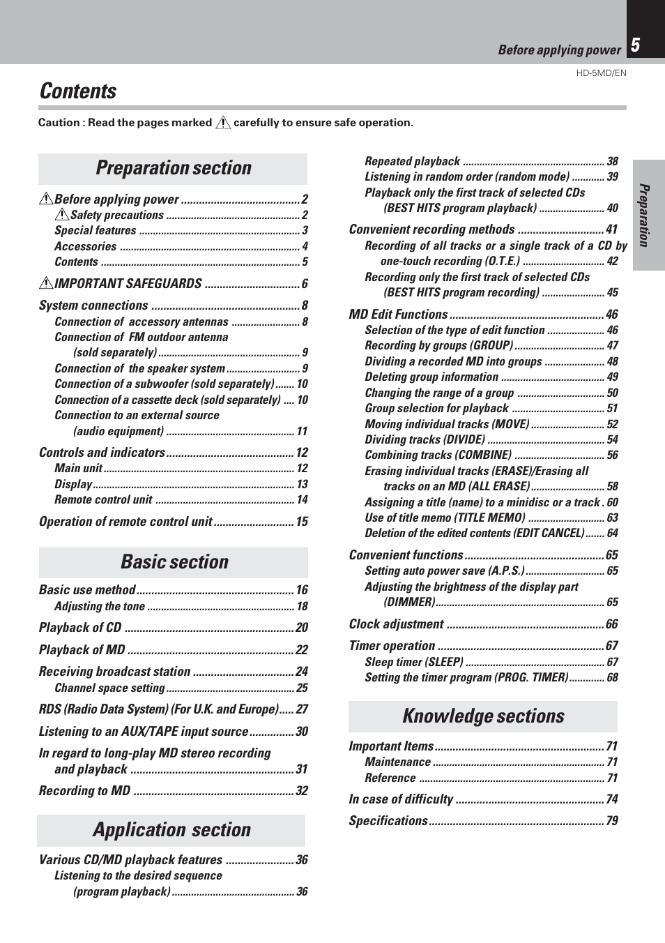 Kenwood MICRO HI-FI COMPONENT SYSTEM HD-5MD User Manual | Page 5 / 80