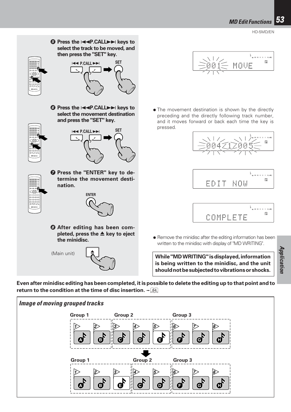 Image of moving grouped tracks, Application md edit functions | Kenwood MICRO HI-FI COMPONENT SYSTEM HD-5MD User Manual | Page 53 / 80