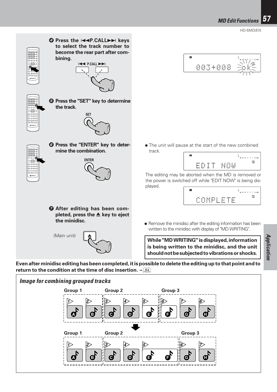 Image for combining grouped tracks, Application md edit functions | Kenwood MICRO HI-FI COMPONENT SYSTEM HD-5MD User Manual | Page 57 / 80