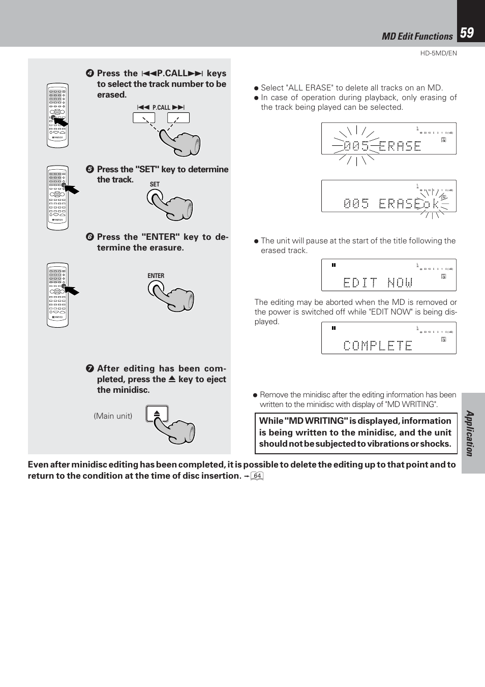 Application md edit functions | Kenwood MICRO HI-FI COMPONENT SYSTEM HD-5MD User Manual | Page 59 / 80