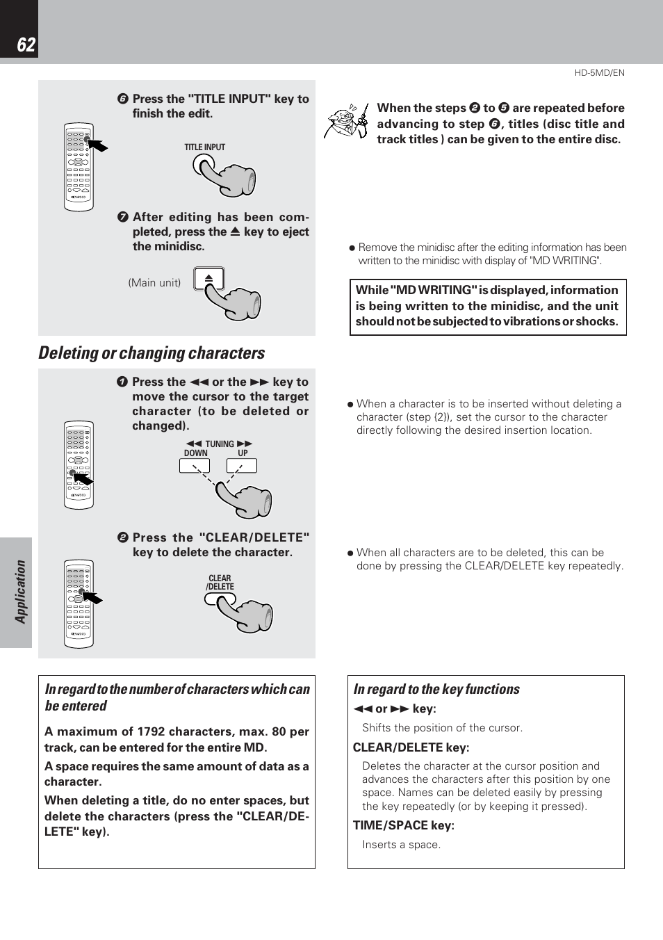 Deleting or changing characters | Kenwood MICRO HI-FI COMPONENT SYSTEM HD-5MD User Manual | Page 62 / 80