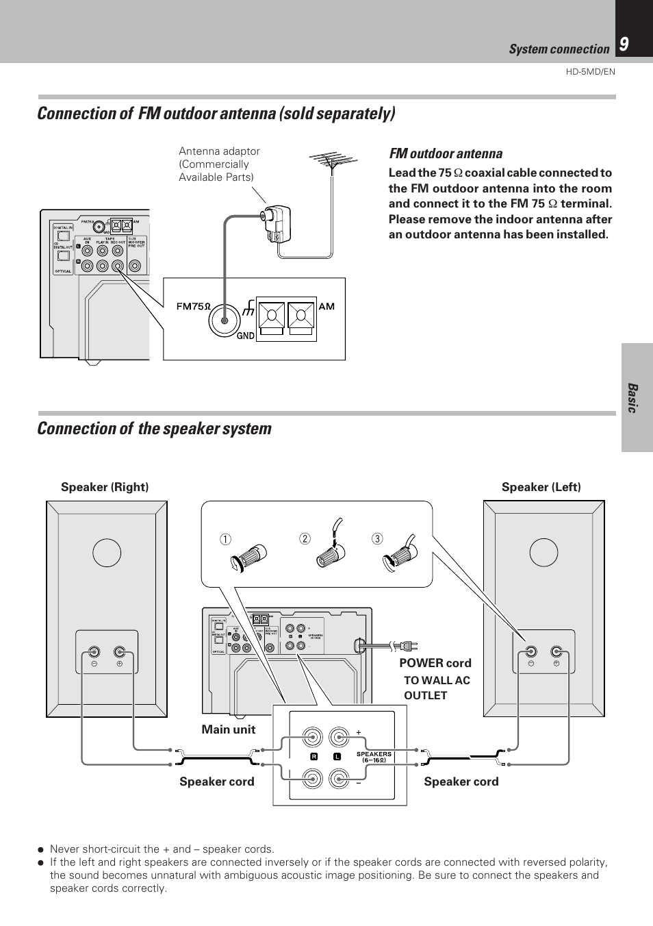 Fm outdoor antenna | Kenwood MICRO HI-FI COMPONENT SYSTEM HD-5MD User Manual | Page 9 / 80