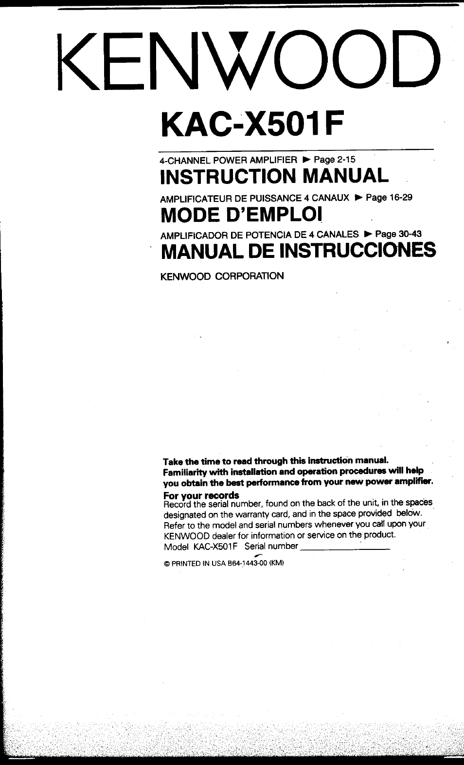 Kenwood KAC-X501F User Manual | 15 pages