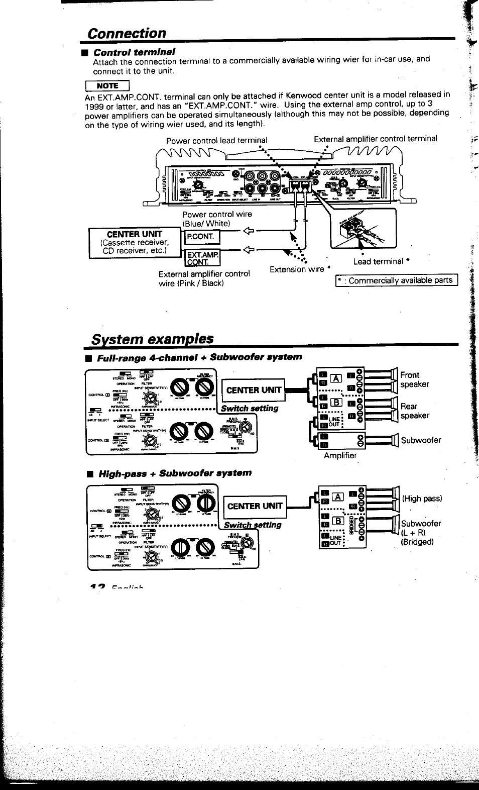 I control terminal, Connection, System examples | Ss]"| [ s®ifg 1 | Kenwood KAC-X501F User Manual | Page 12 / 15