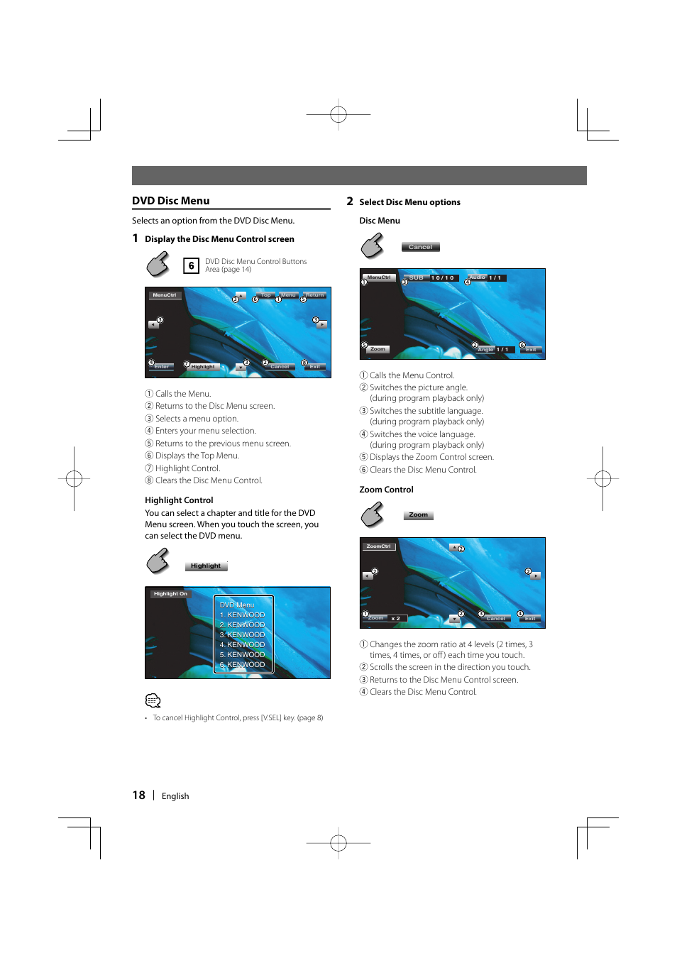 Dvd disc menu | Kenwood DDX6029 User Manual | Page 18 / 84