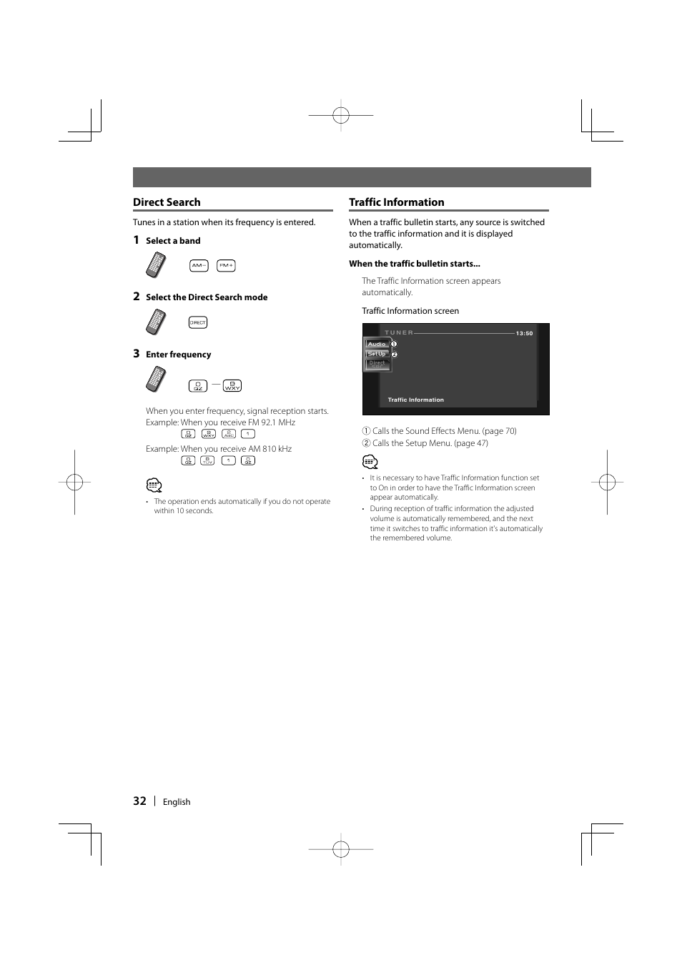 Direct search, Traffic information | Kenwood DDX6029 User Manual | Page 32 / 84