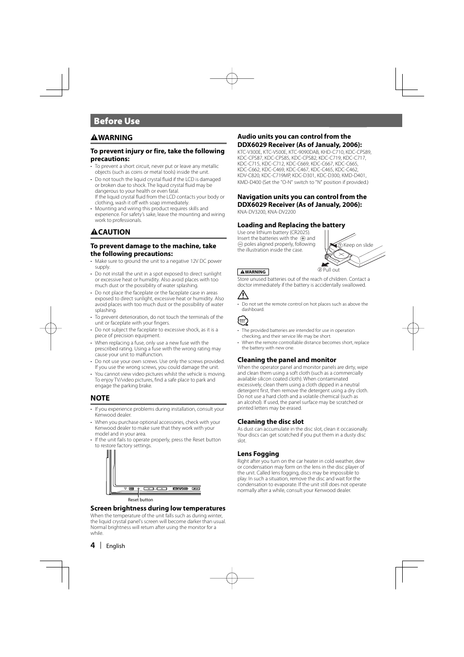 Before use, 2 warning, 2 caution | Kenwood DDX6029 User Manual | Page 4 / 84