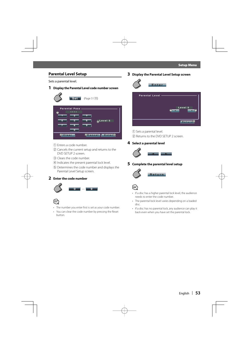 Parental level setup | Kenwood DDX6029 User Manual | Page 53 / 84