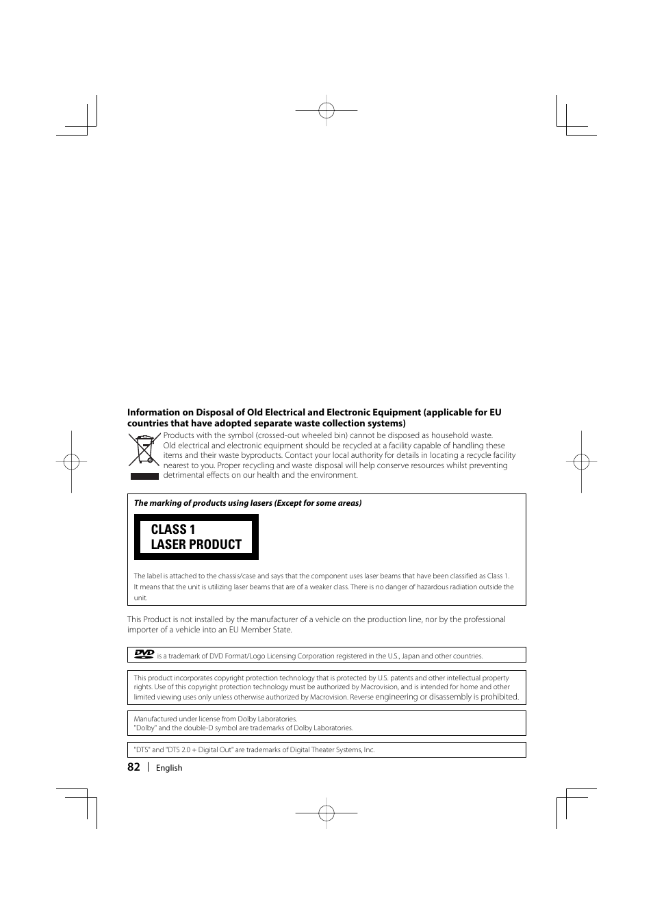 Class 1 laser product | Kenwood DDX6029 User Manual | Page 82 / 84