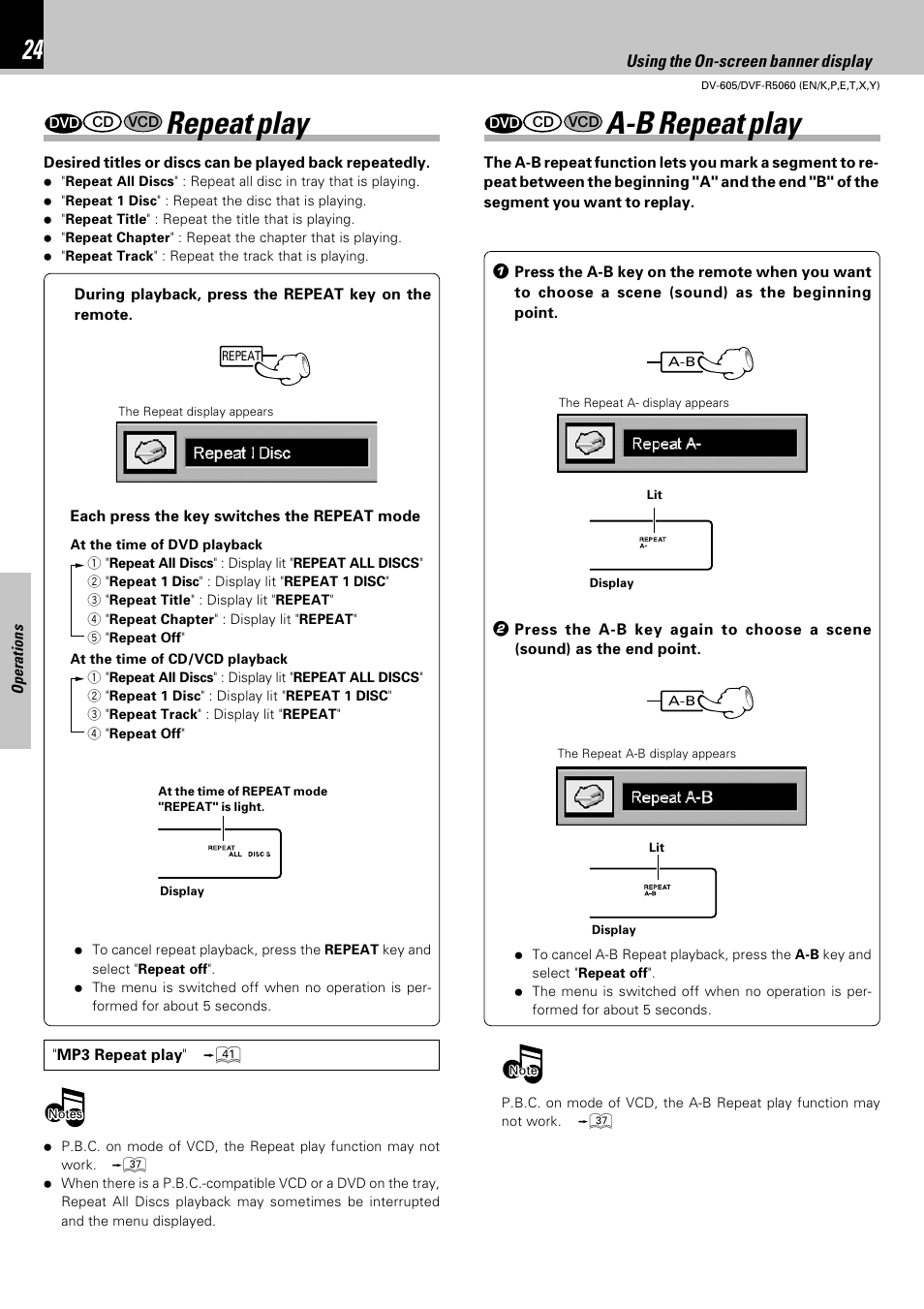 Repeat play, A-b repeat play | Kenwood DVF-R5060 User Manual | Page 24 / 48