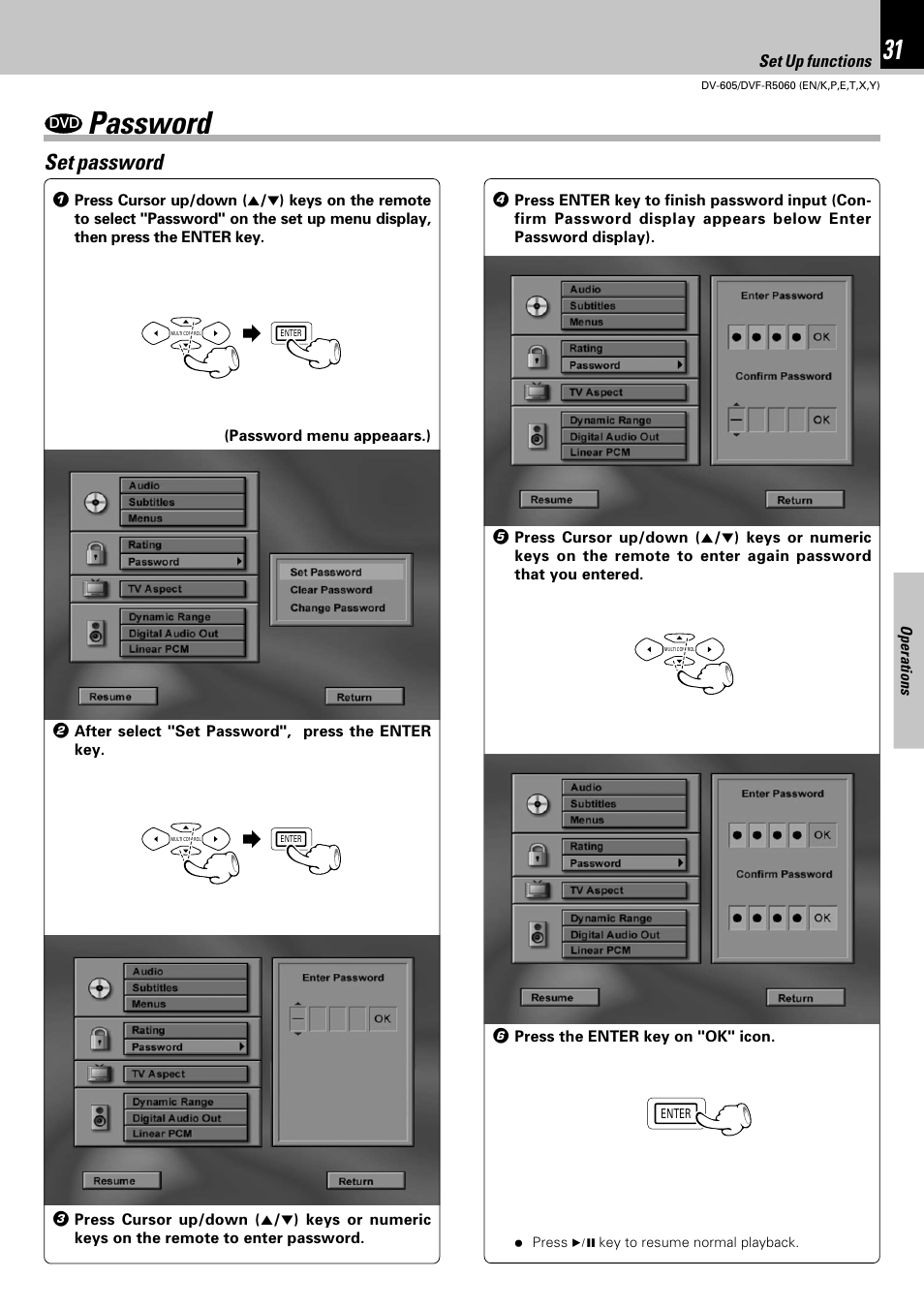 Password, Set password | Kenwood DVF-R5060 User Manual | Page 31 / 48