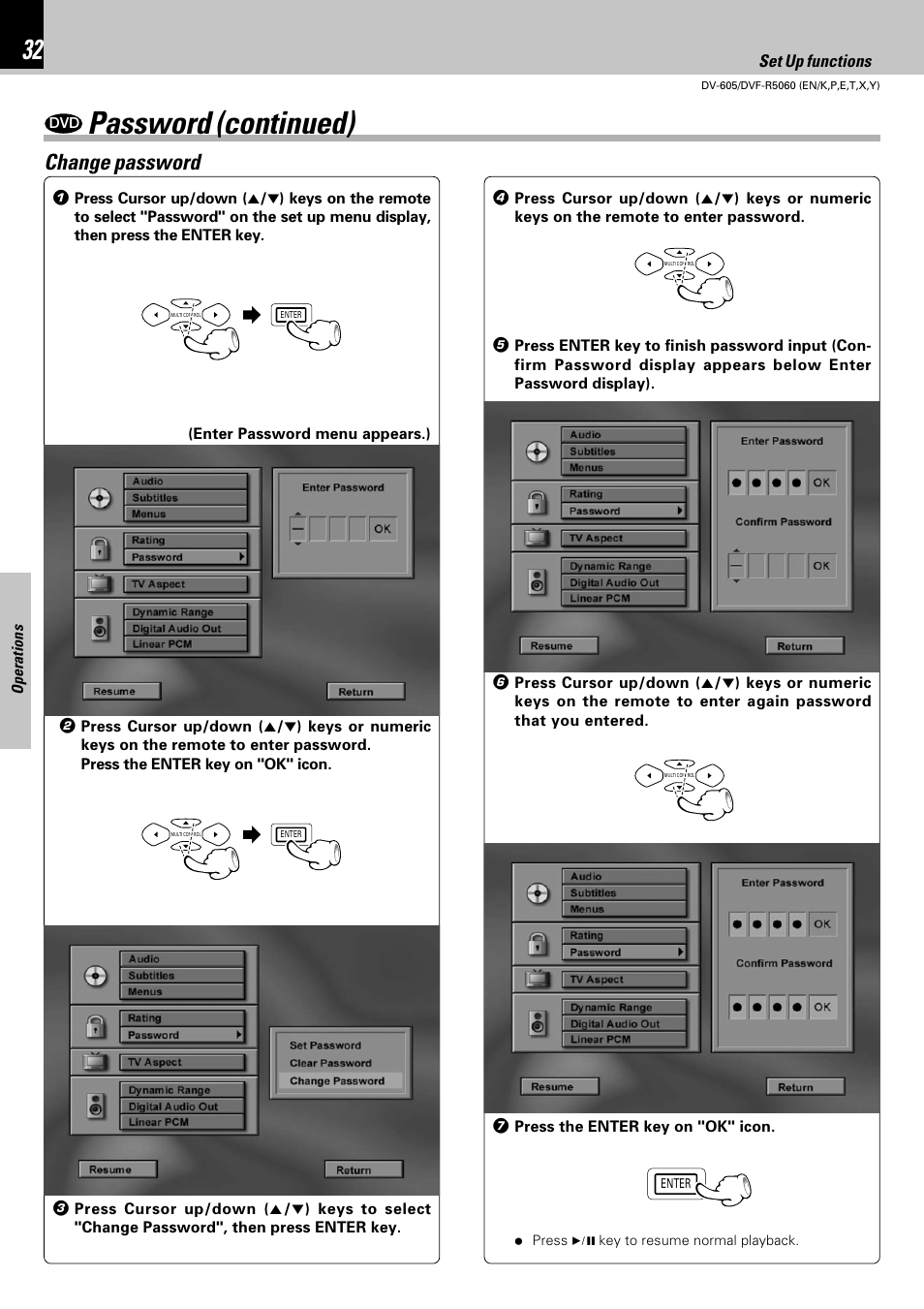 Password (continued), Change password | Kenwood DVF-R5060 User Manual | Page 32 / 48