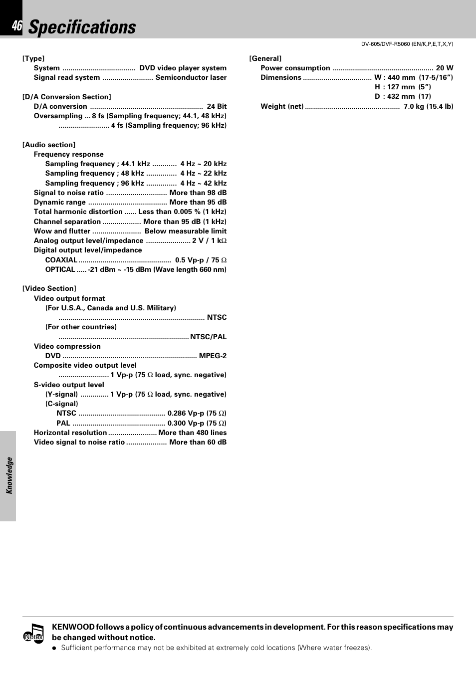 Specifications | Kenwood DVF-R5060 User Manual | Page 46 / 48