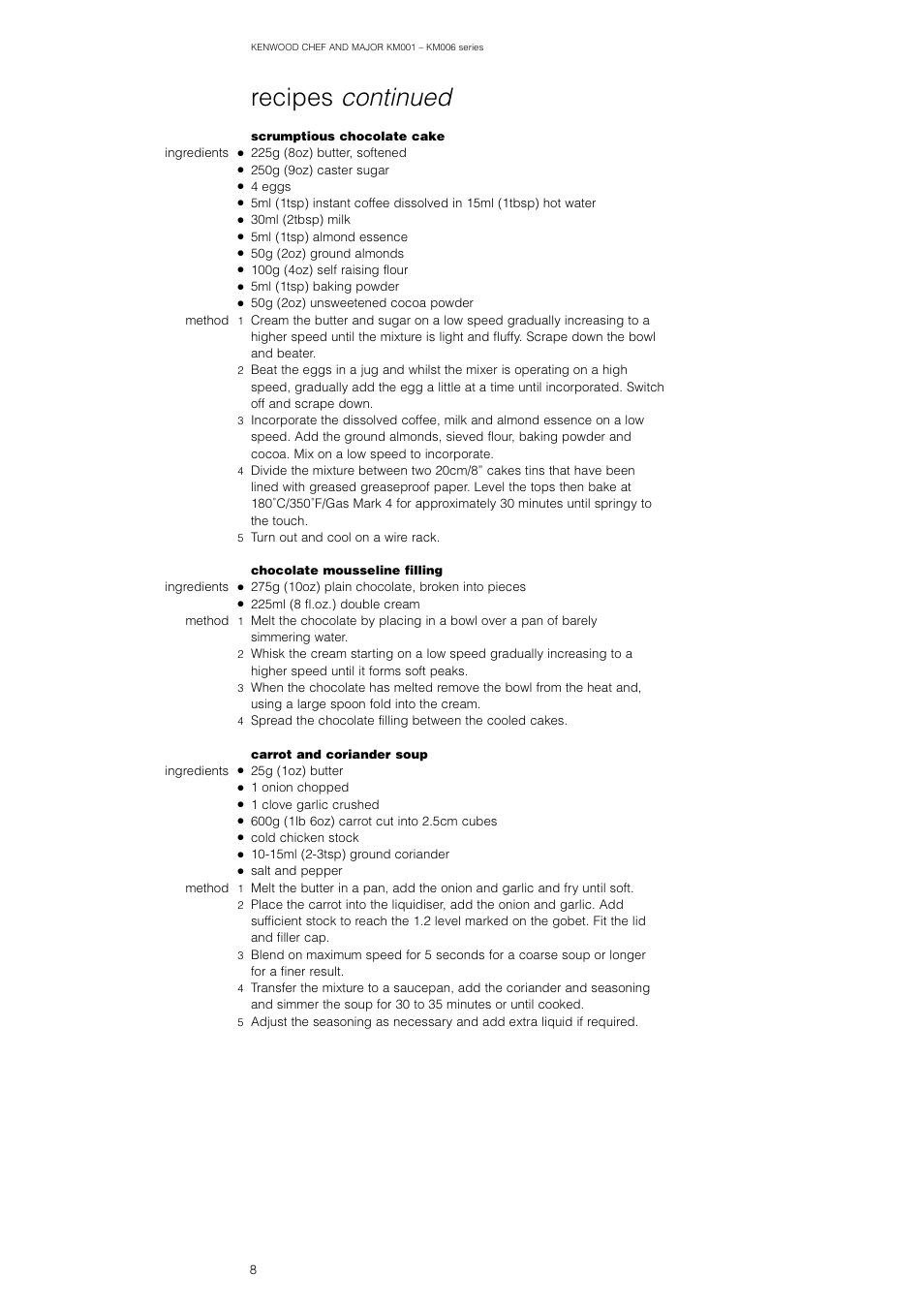 Recipes continued | Kenwood KM001 User Manual | Page 9 / 10