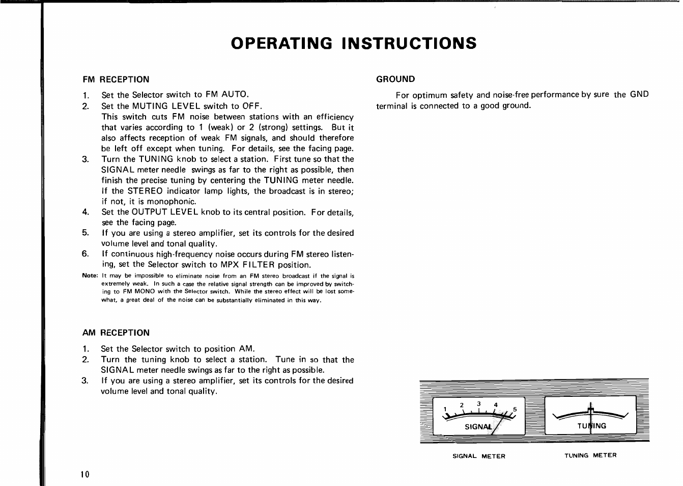 Operating instructions, Fm reception, Ground | Am reception | Kenwood KT-8300 User Manual | Page 10 / 12