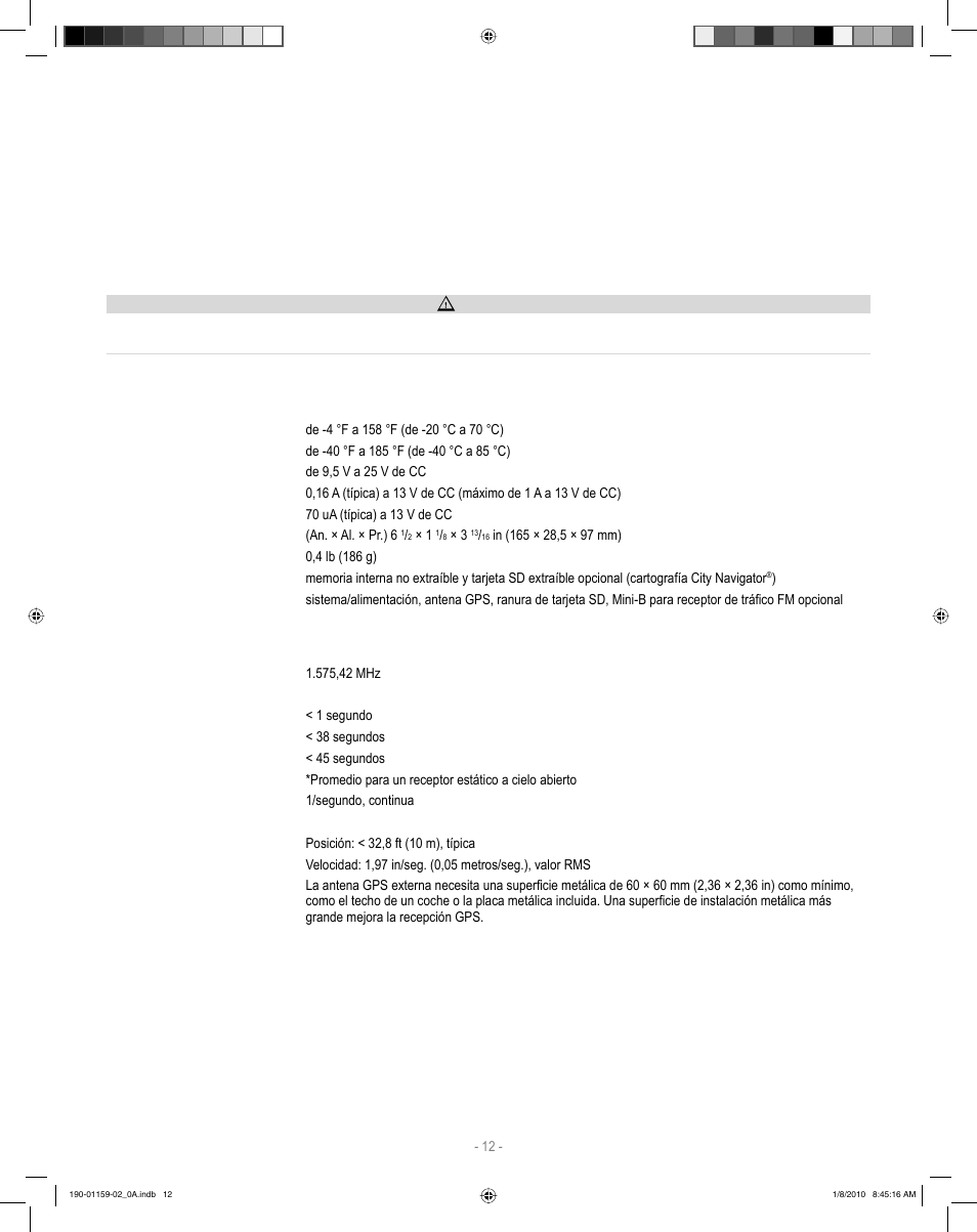 Adquisición de señales gps, Cambio de los fusibles, Especifi caciones | Generales, Navegación | Kenwood KNA-G610 User Manual | Page 12 / 12