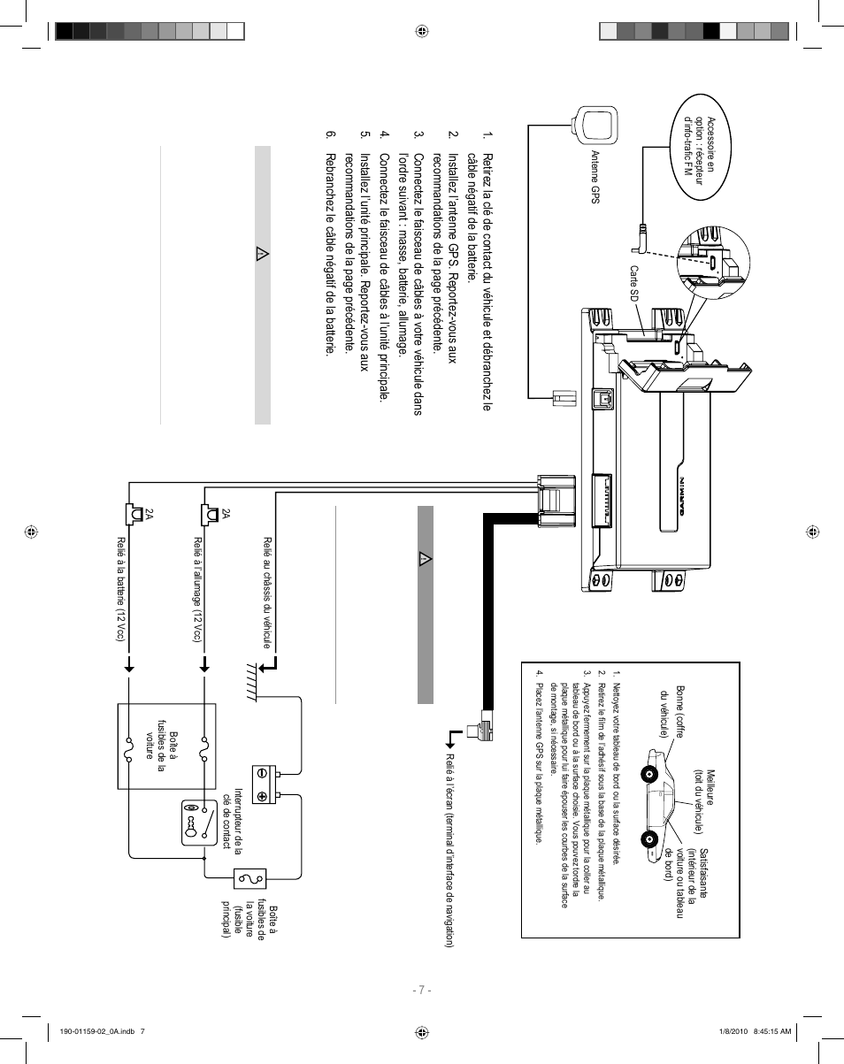 Etapes d’installation du kna-g610, Installation de l’antenne gps | Kenwood KNA-G610 User Manual | Page 7 / 12