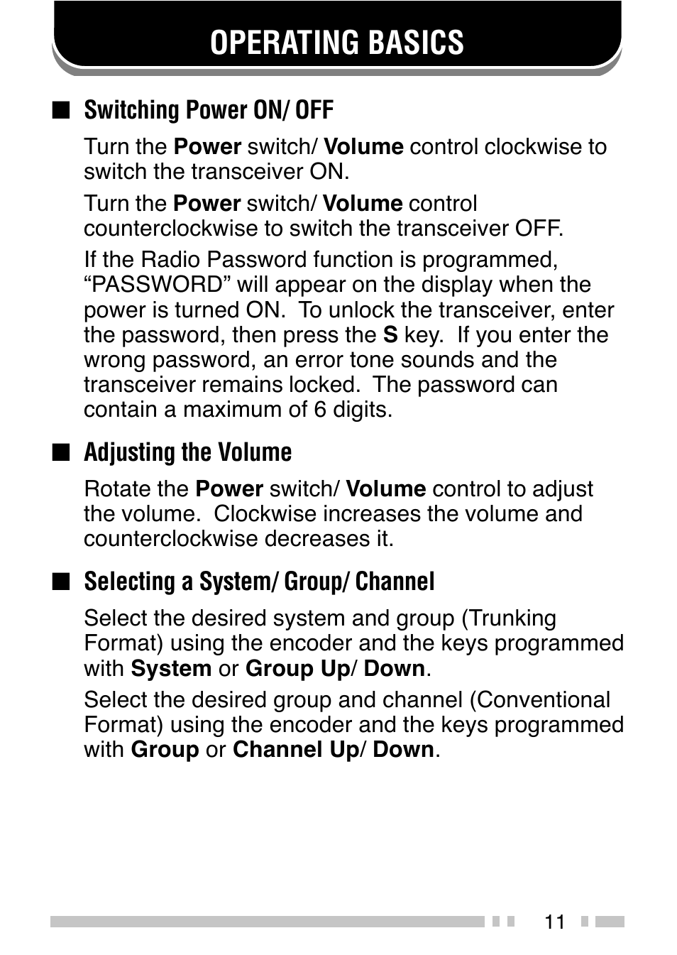 Operating basics | Kenwood TK-380 User Manual | Page 16 / 37