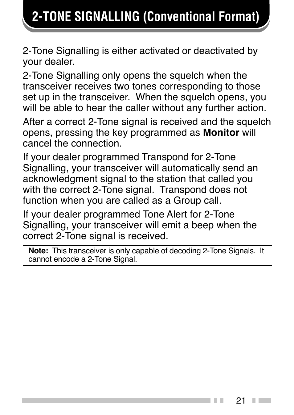 Tone signalling (conventional format) | Kenwood TK-380 User Manual | Page 26 / 37