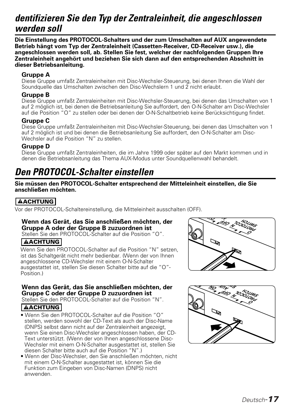 Den protocol-schalter einstellen | Kenwood KCA-S210A User Manual | Page 17 / 44