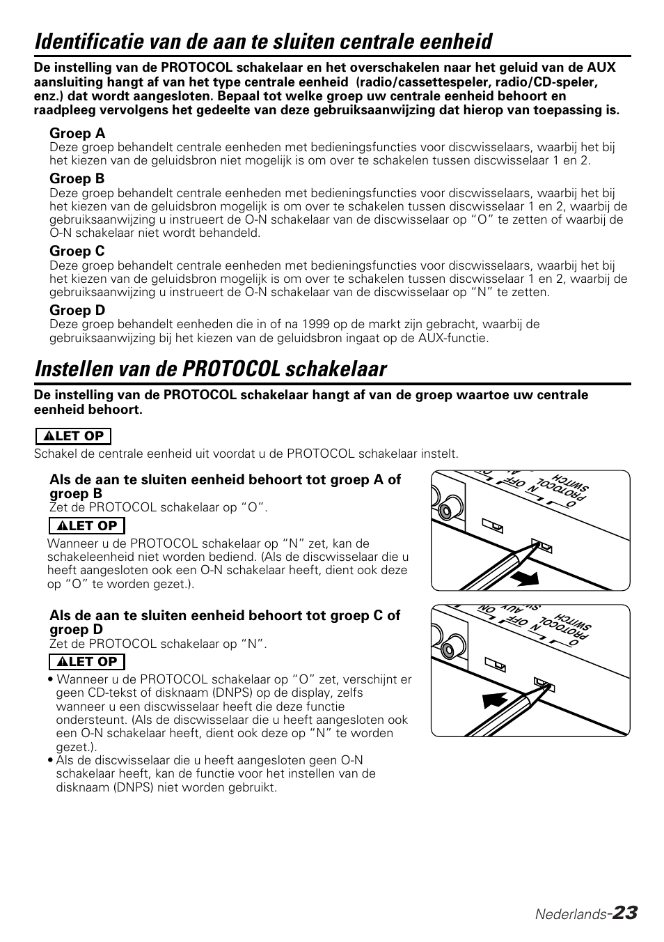 Instellen van de protocol schakelaar | Kenwood KCA-S210A User Manual | Page 23 / 44