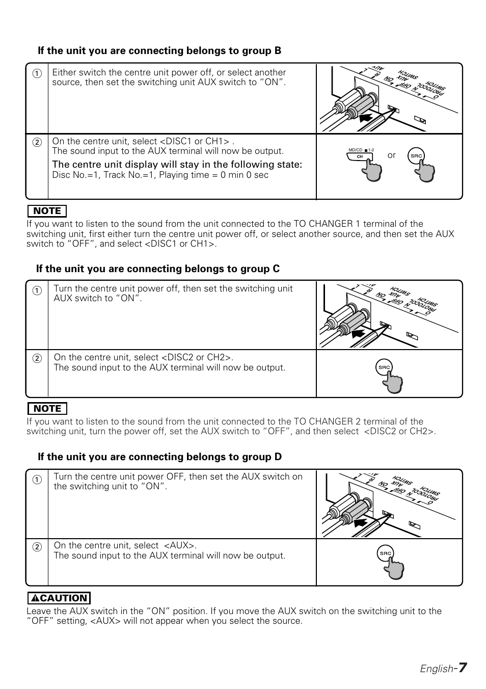 English, 2if the unit you are connecting belongs to group b, If the unit you are connecting belongs to group d | Kenwood KCA-S210A User Manual | Page 7 / 44
