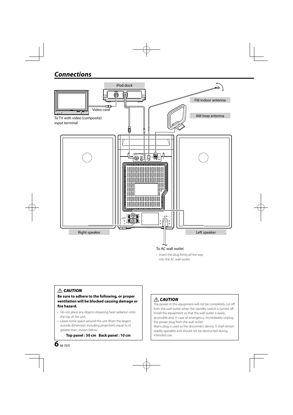 Connections, Caution | Kenwood M-707I User Manual | Page 6 / 24
