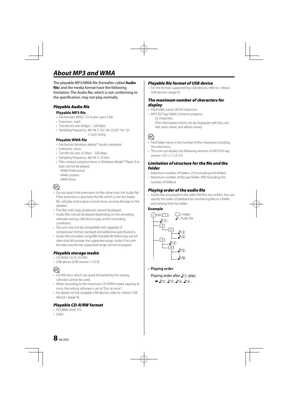 About mp3 and wma | Kenwood M-707I User Manual | Page 8 / 24