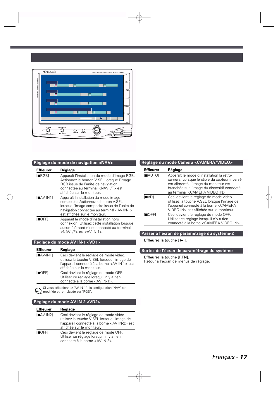 Français - 17, Ecran de paramétrage du système-1 | Kenwood LZ-7500 User Manual | Page 17 / 36