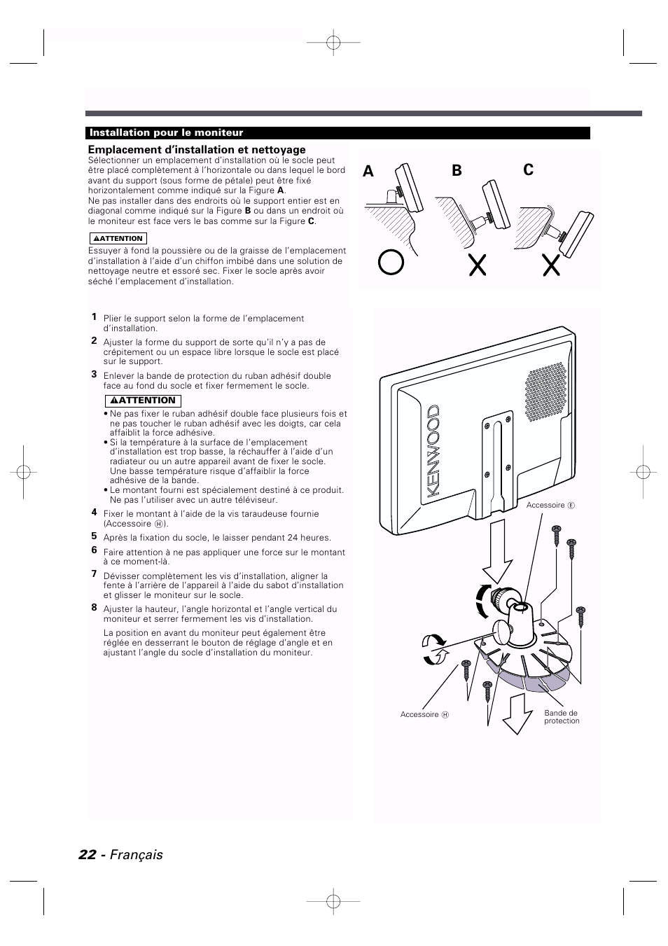 Installation, Ab c, 22 - français | Kenwood LZ-7500 User Manual | Page 22 / 36