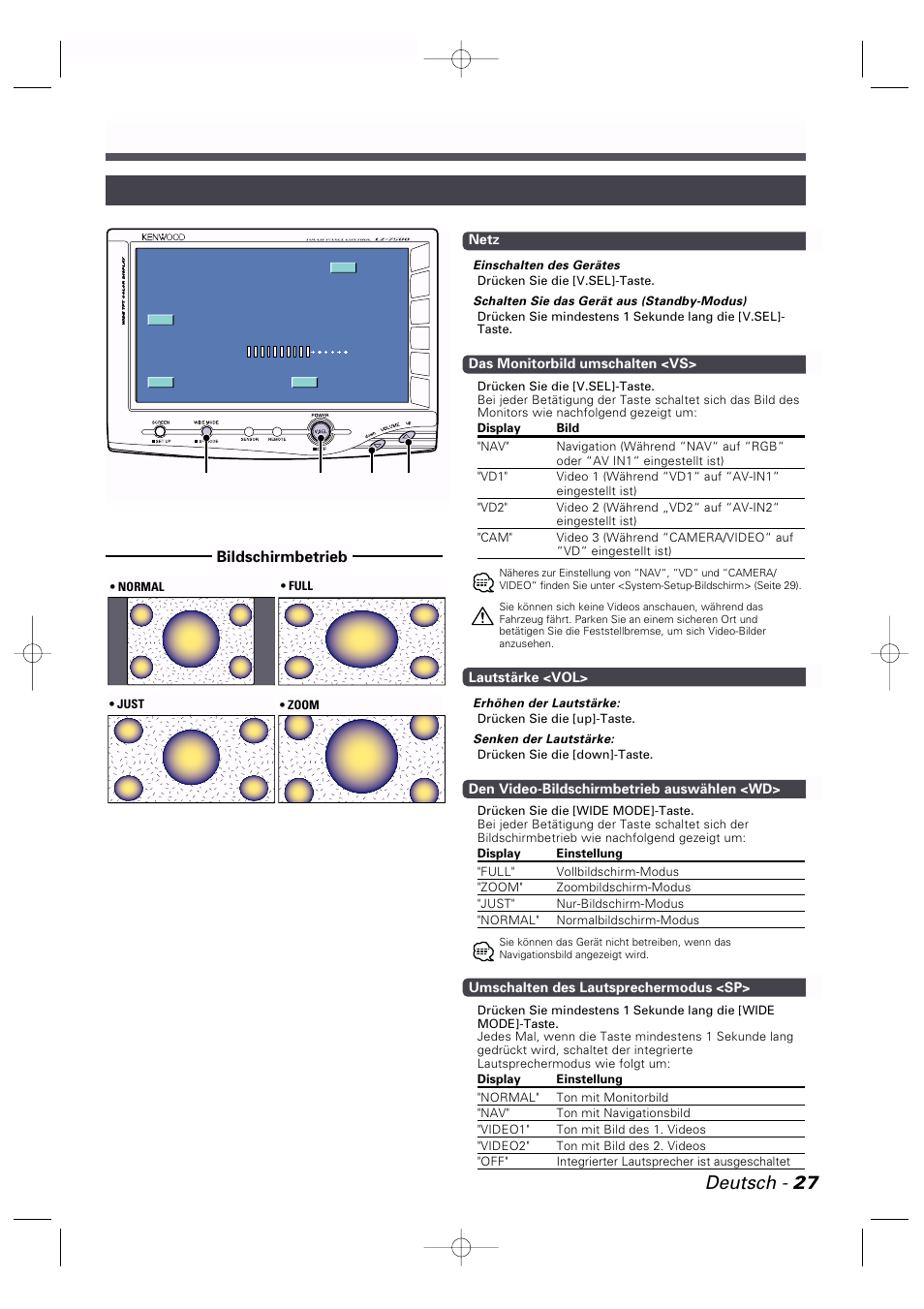 Bedienung, Deutsch - 27, Grundlegende bedienung | Kenwood LZ-7500 User Manual | Page 27 / 36