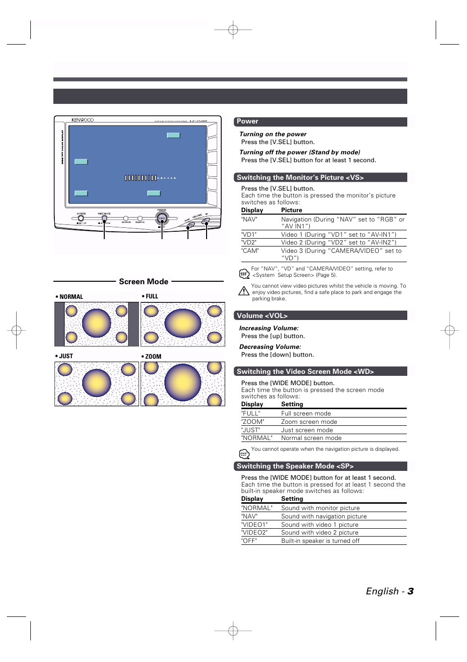 Operation, English - 3, Basic operation | Screen mode | Kenwood LZ-7500 User Manual | Page 3 / 36