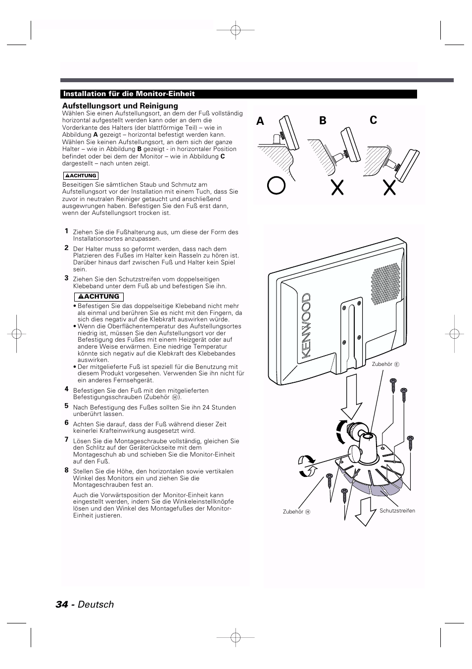 Einbau, Ab c, 34 - deutsch | Kenwood LZ-7500 User Manual | Page 34 / 36