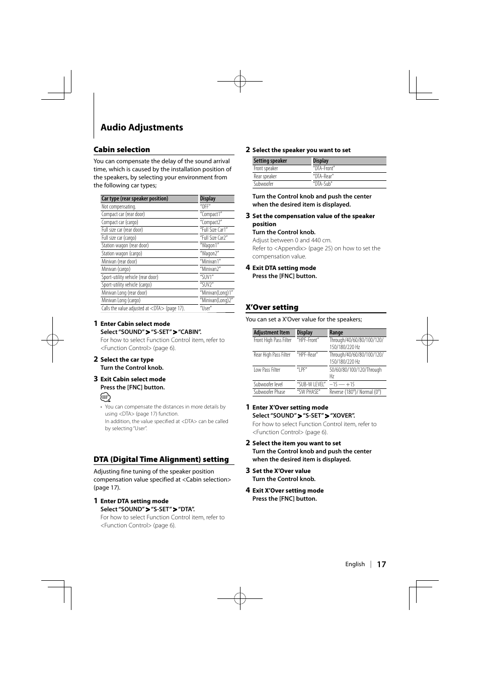 Audio adjustments | Kenwood DPX-MP6110U User Manual | Page 17 / 32