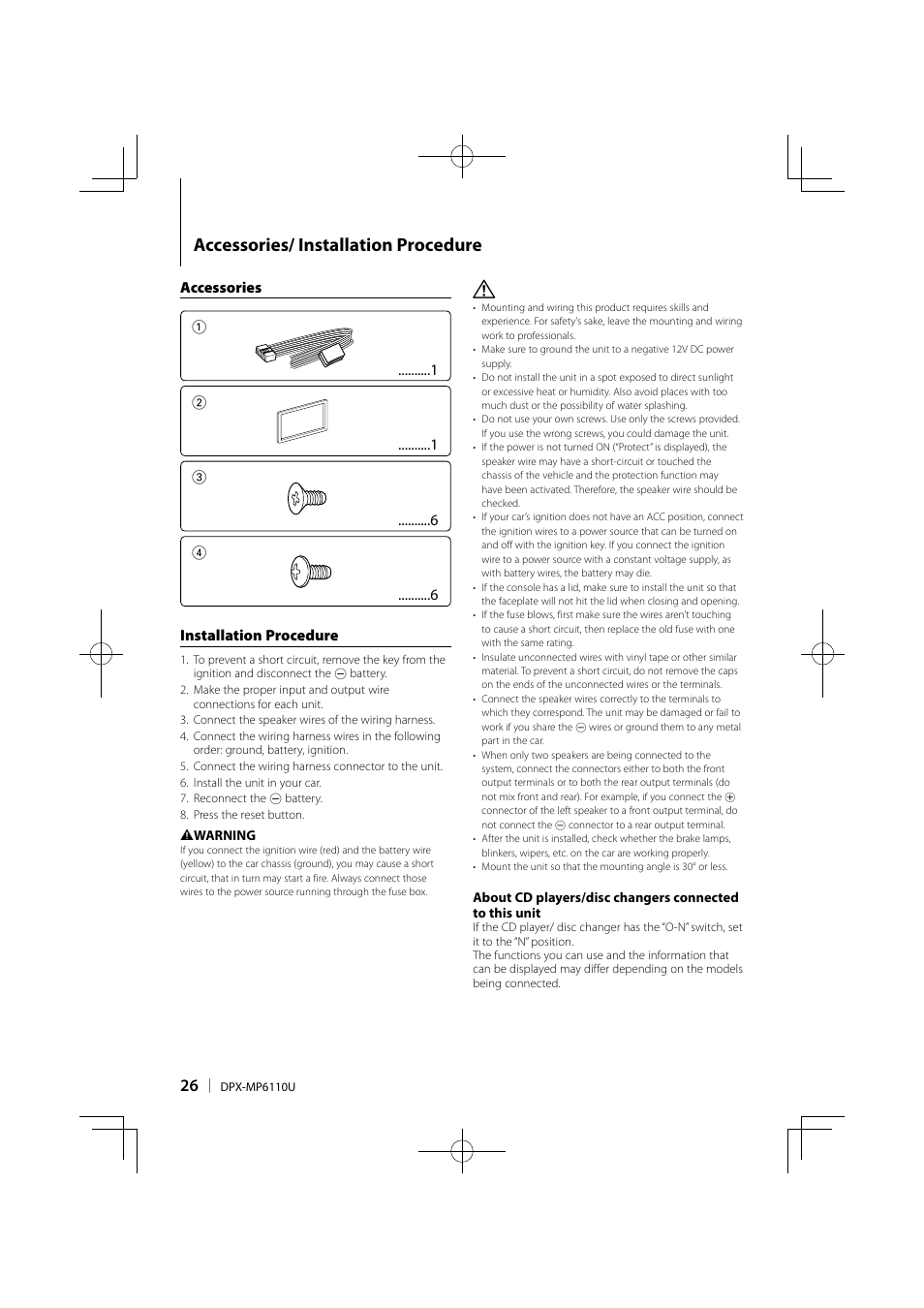 Accessories/ installation procedure | Kenwood DPX-MP6110U User Manual | Page 26 / 32