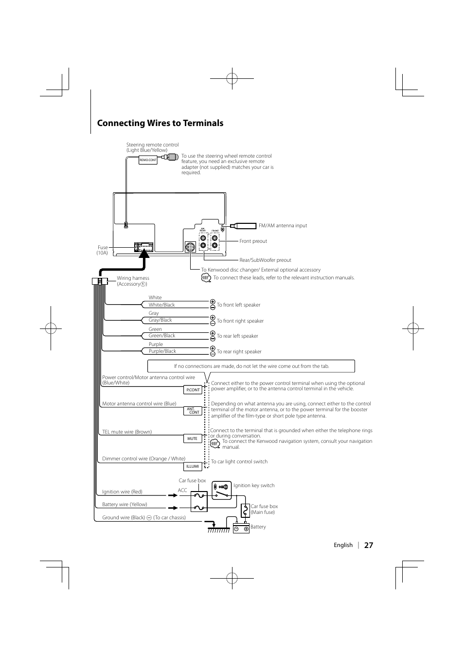 Connecting wires to terminals | Kenwood DPX-MP6110U User Manual | Page 27 / 32