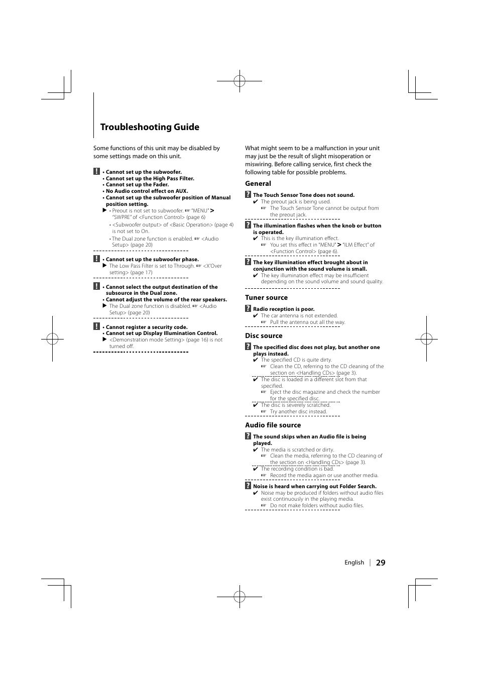 Troubleshooting guide | Kenwood DPX-MP6110U User Manual | Page 29 / 32