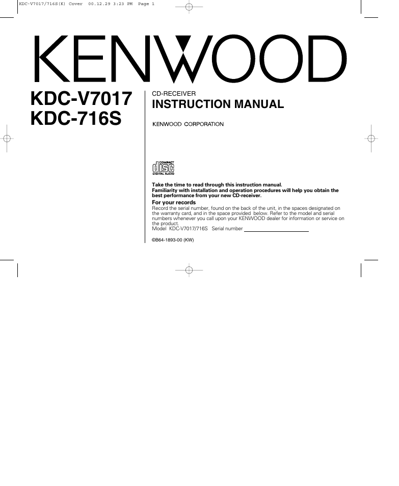 Kenwood CD-RECEIVER User Manual | 40 pages